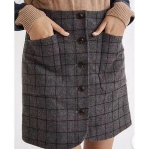 Madewell Gray Plaid Button-Front Mini Skirt